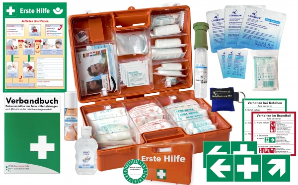 Erste-Hilfe-Koffer Gastro "PRO M5" für Betriebe nach der aktuellen DIN/EN 13157 inkl. Sprühpflaster, Notfallbeatmungshilfe & Hygiene-Gel